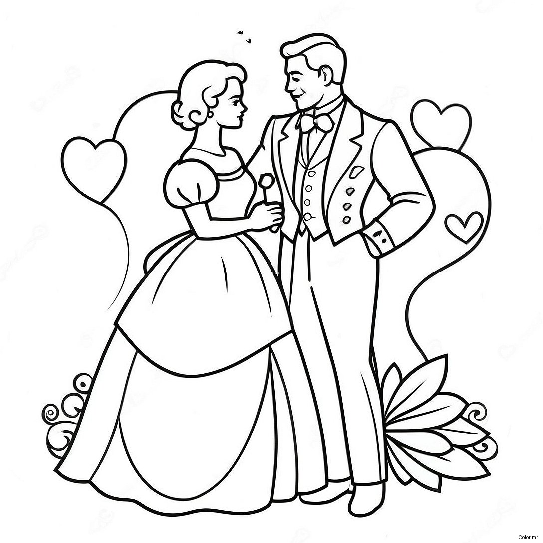 Charming Vintage Valentine Couple Coloring Page 63310 52405