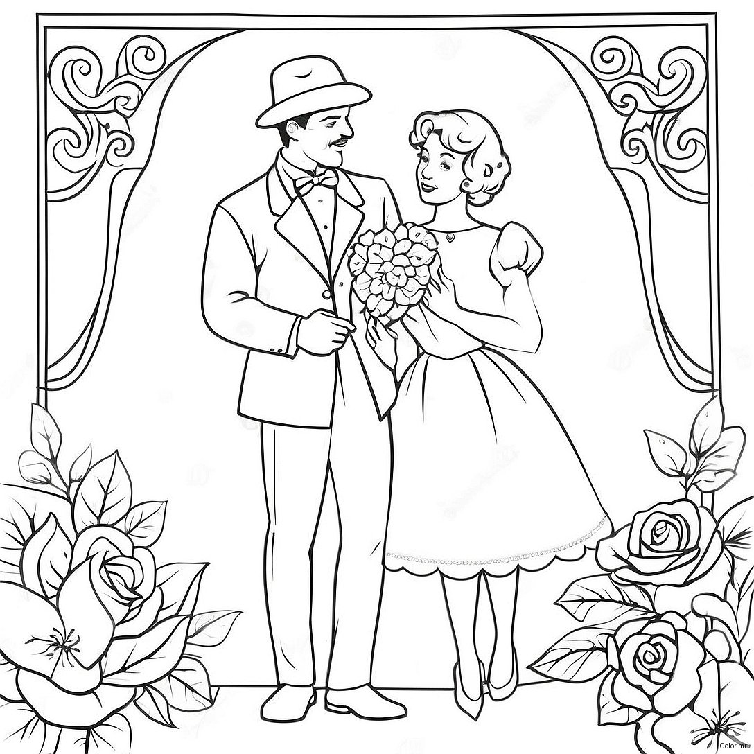 Charming Vintage Valentine Couple Coloring Page 63310 52408