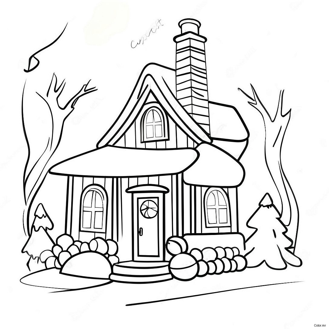 Cozy Christmas Cottage Coloring Page 26403 24183
