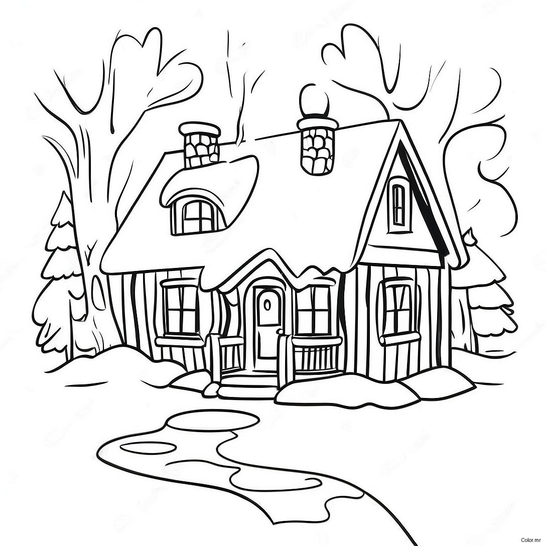 Cozy Winter Cottage Coloring Page 52477 43668
