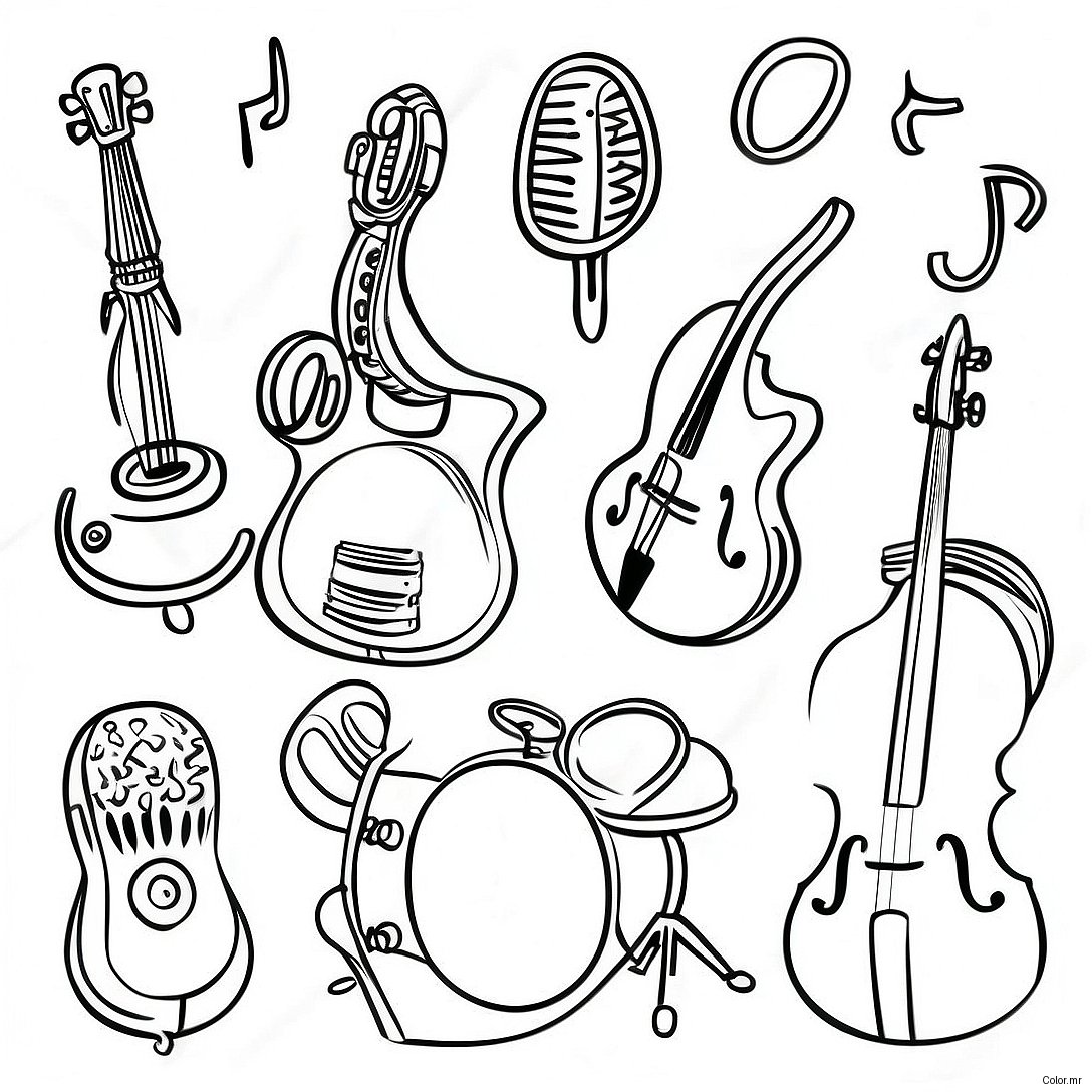 Musical Instruments Listening Coloring Page 35494 29530