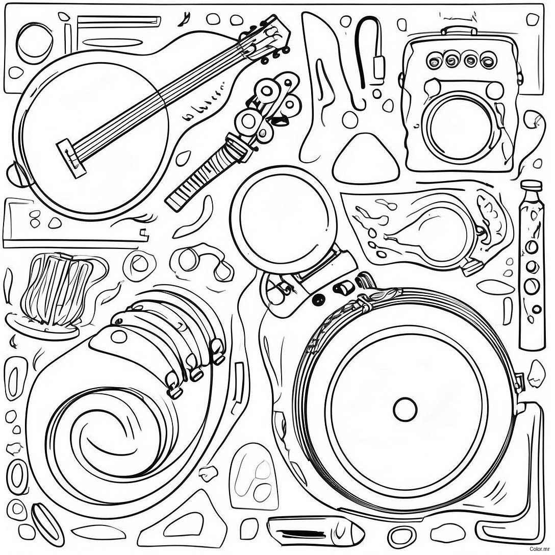 Musical Instruments Listening Coloring Page 35494 29532