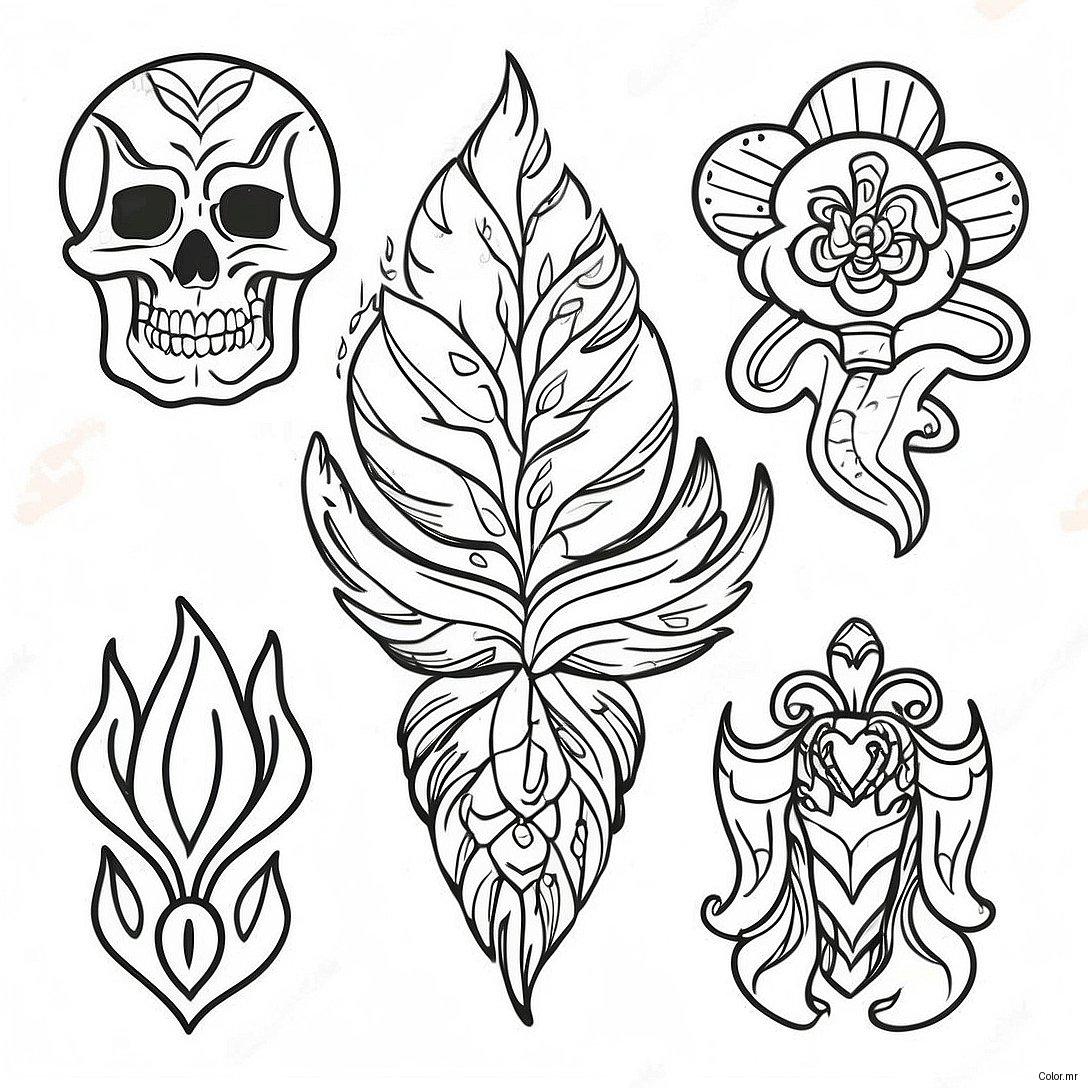 Vintage American Traditional Tattoo Designs Coloring Page 37977 31593