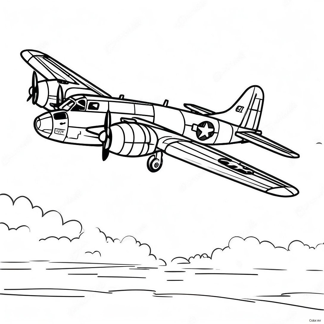 Vintage B 17 Bomber In Flight Coloring Page 74396 61381