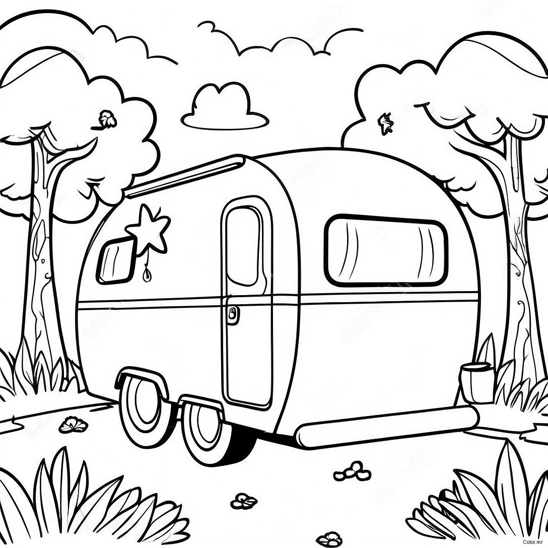 Vintage Camper In Nature Coloring Page 6405 5214