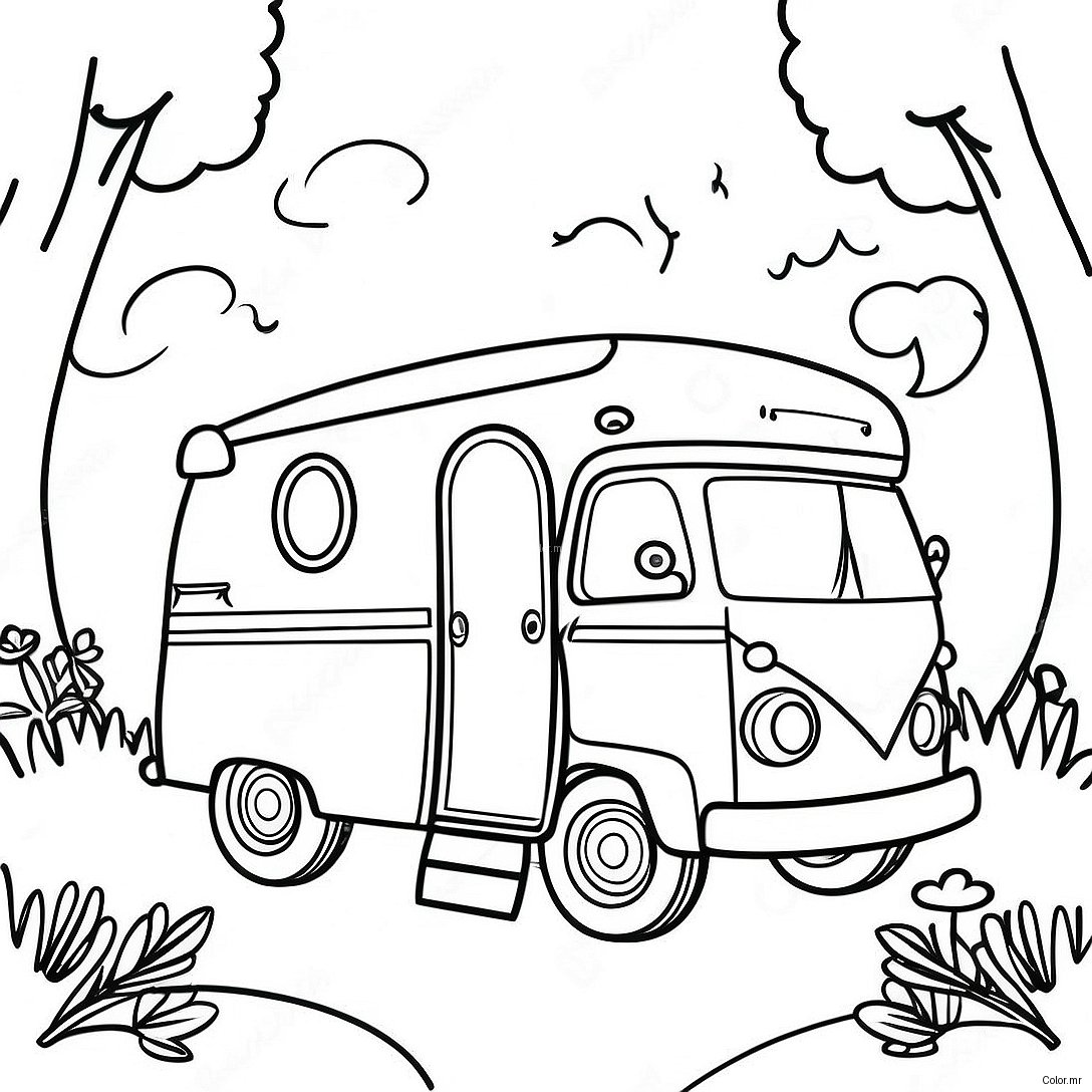 Vintage Camper In Nature Coloring Page 6405 5215