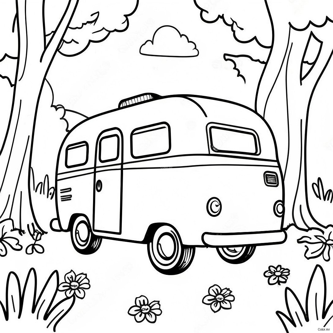 Vintage Camper In Nature Coloring Page 6405 5216