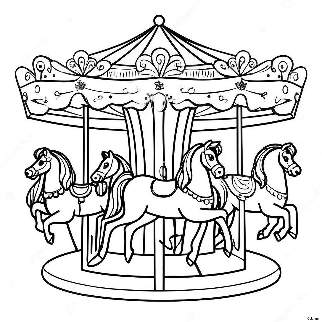 Vintage Carousel Scene Coloring Page 32250 16697