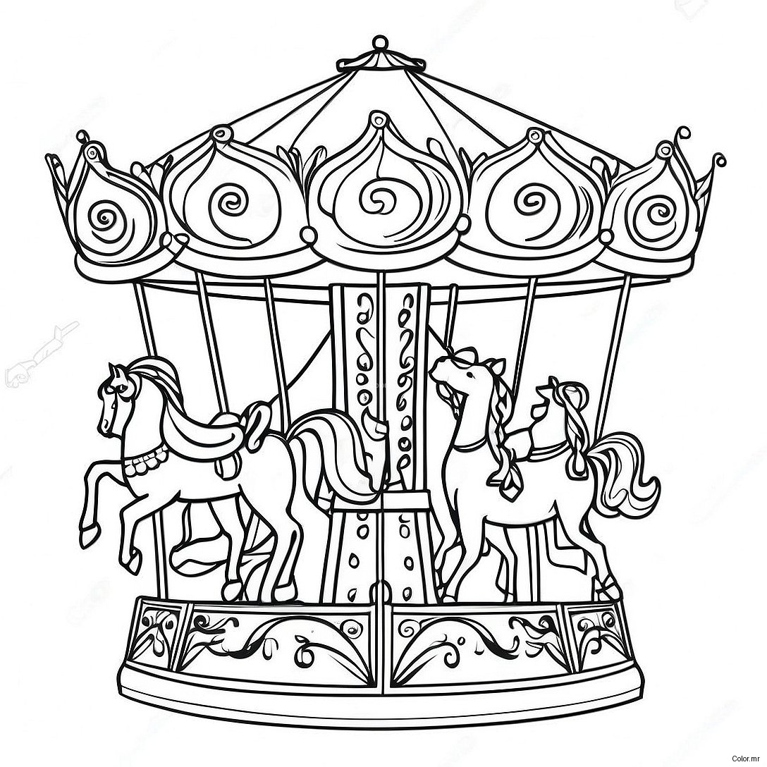 Vintage Carousel Scene Coloring Page 32250 16698