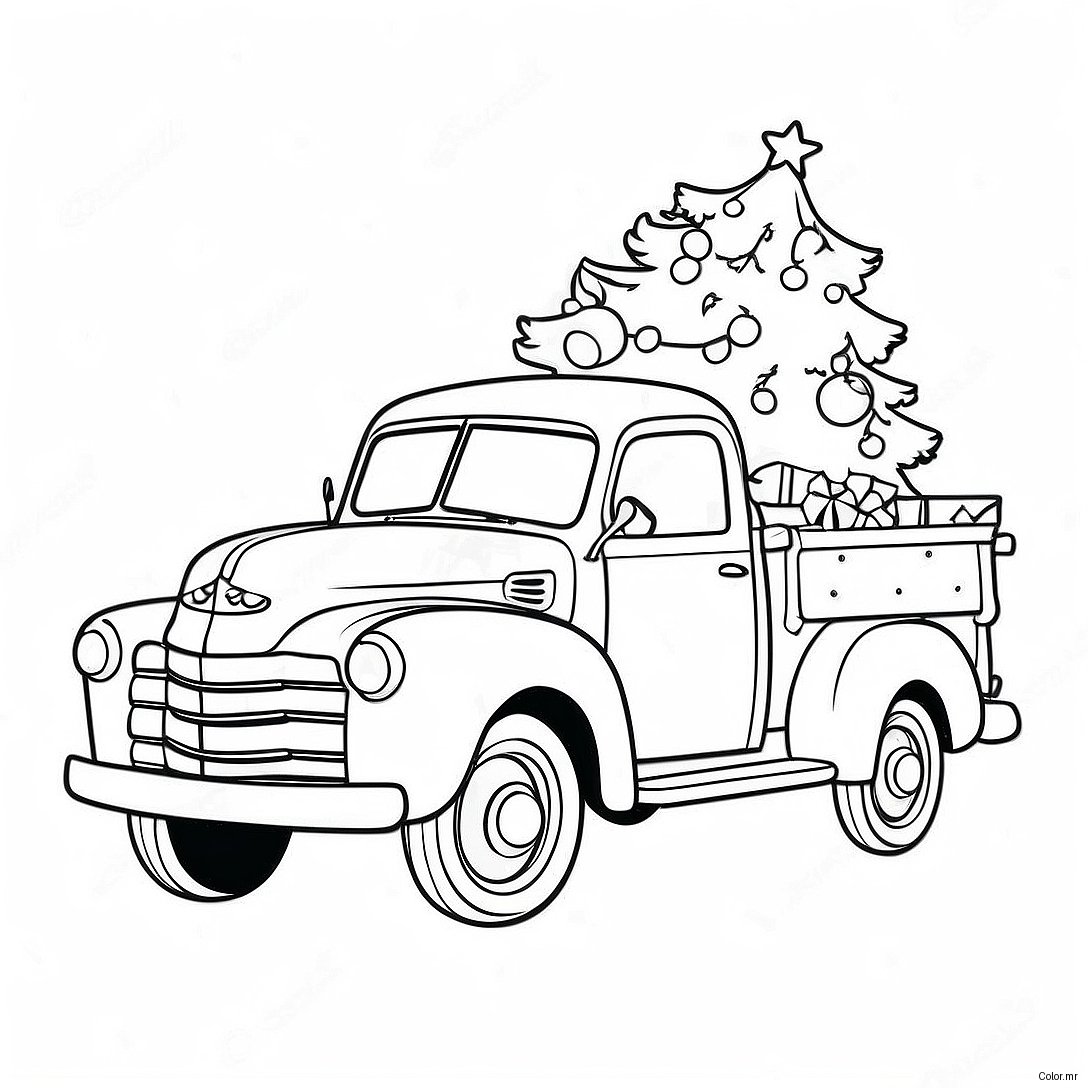 Vintage Christmas Truck With Tree Coloring Page 43573 36254