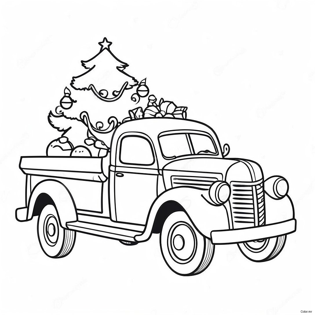 Vintage Christmas Truck With Tree Coloring Page 43573 36255