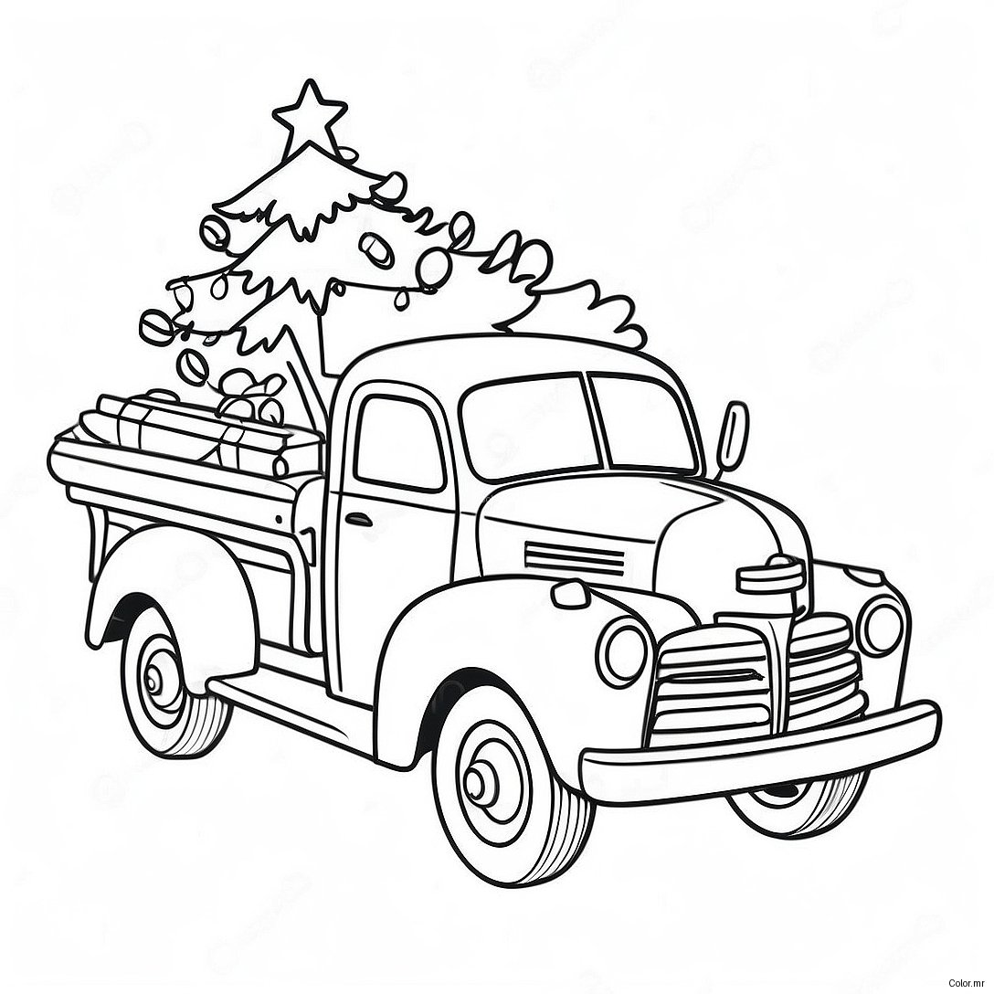 Vintage Christmas Truck With Tree Coloring Page 43573 36256