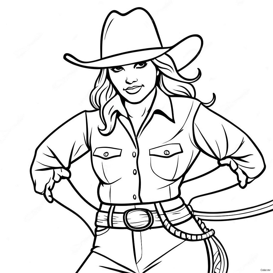 Vintage Cowgirl With Lasso Coloring Page 38727 32185