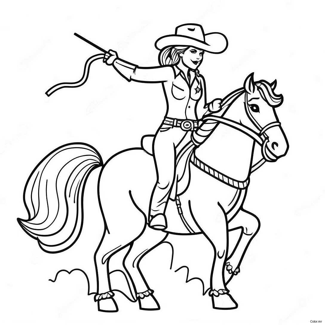 Vintage Cowgirl With Lasso Coloring Page 38727 32188