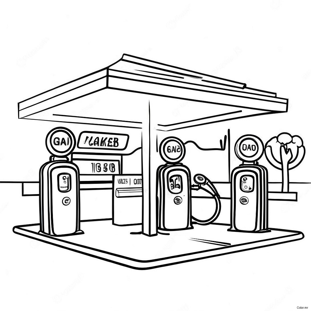 Vintage Gas Station Coloring Page 72295 59709