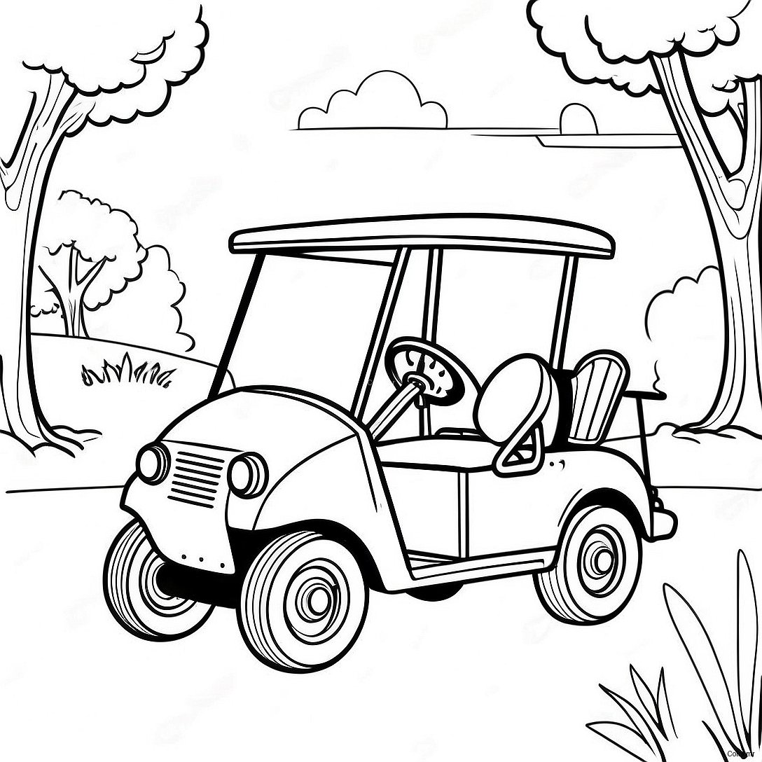 Vintage Golf Cart Driving On The Course Coloring Page 55272 45986