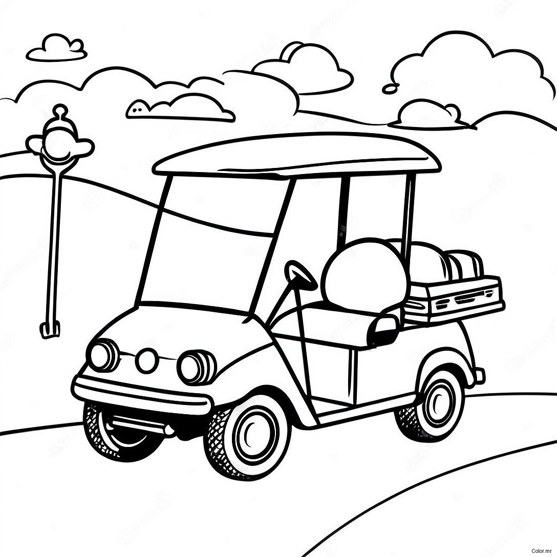 Vintage Golf Cart Driving On The Course Coloring Page 55272 45988