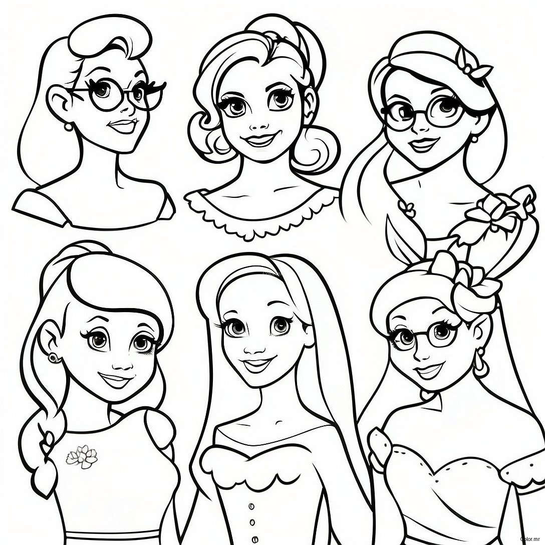 Vintage Hipster Disney Princesses Coloring Page 27143 24773