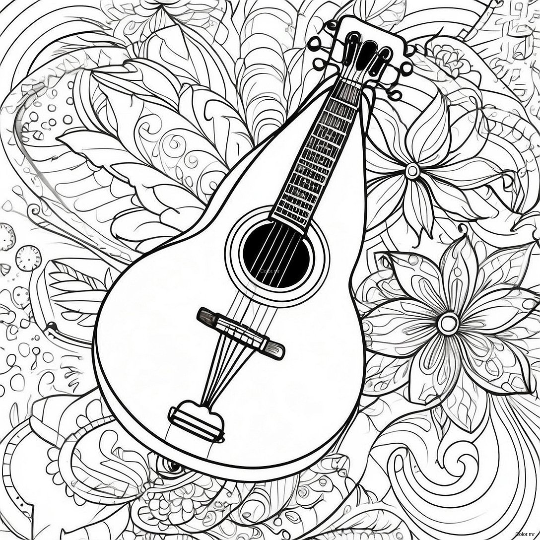 Vintage Mandolin With Floral Patterns Coloring Page 33472 17653