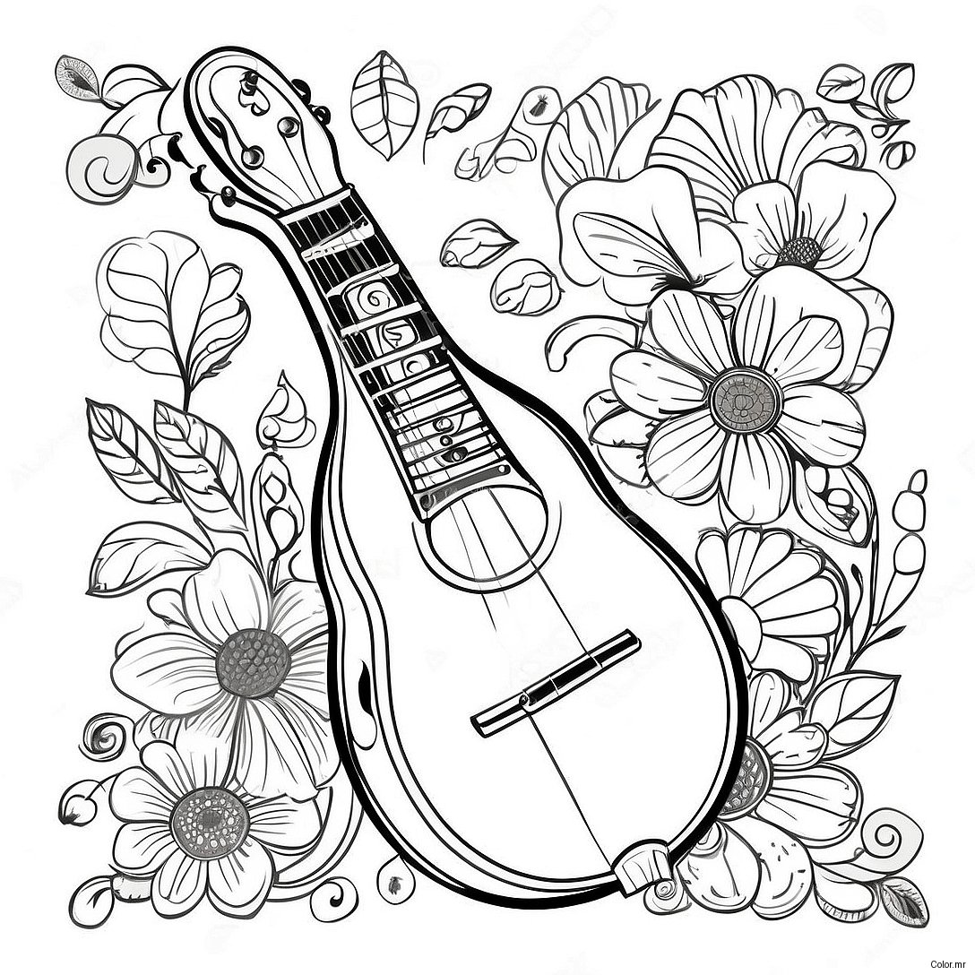 Vintage Mandolin With Floral Patterns Coloring Page 33472 17655
