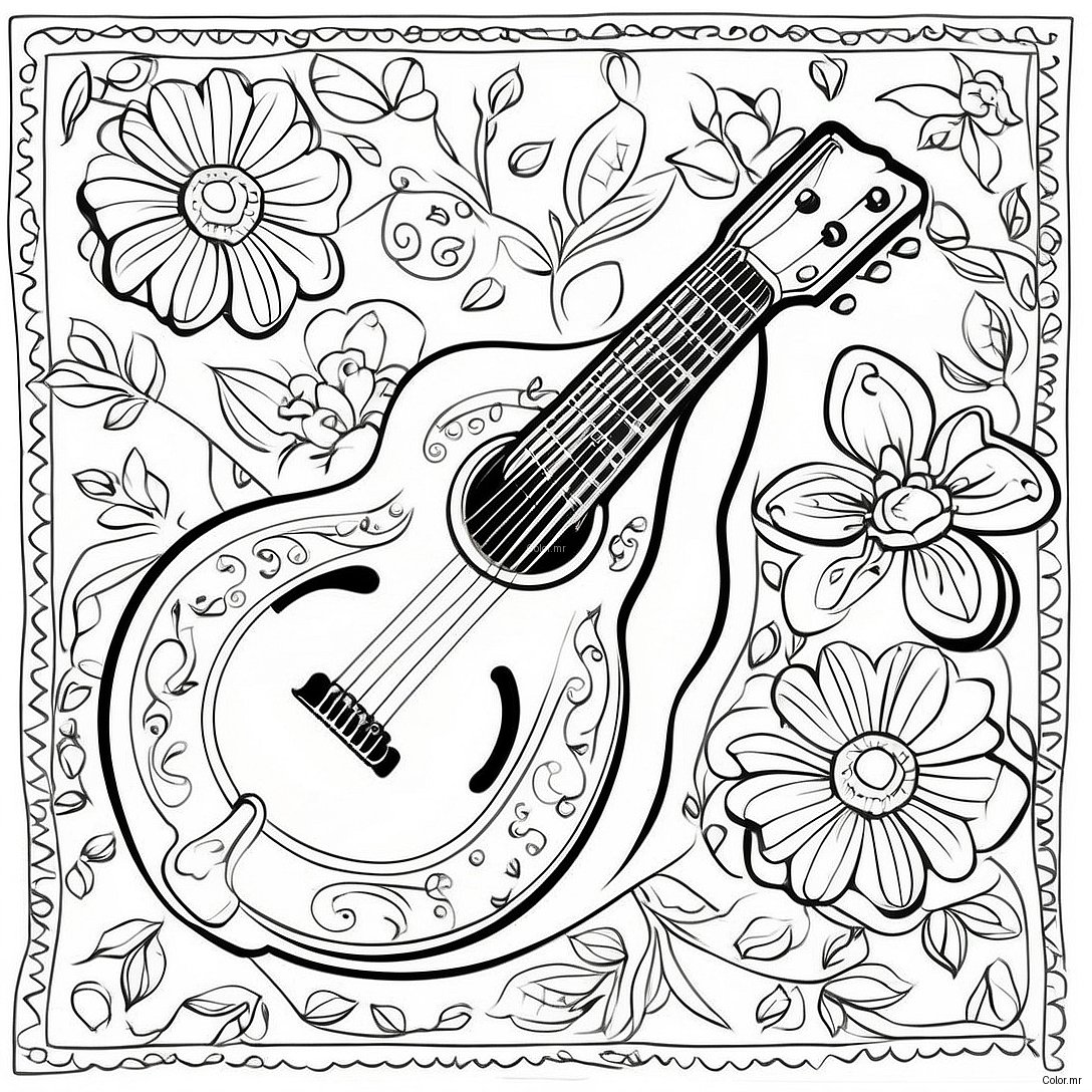 Vintage Mandolin With Floral Patterns Coloring Page 33472 17656