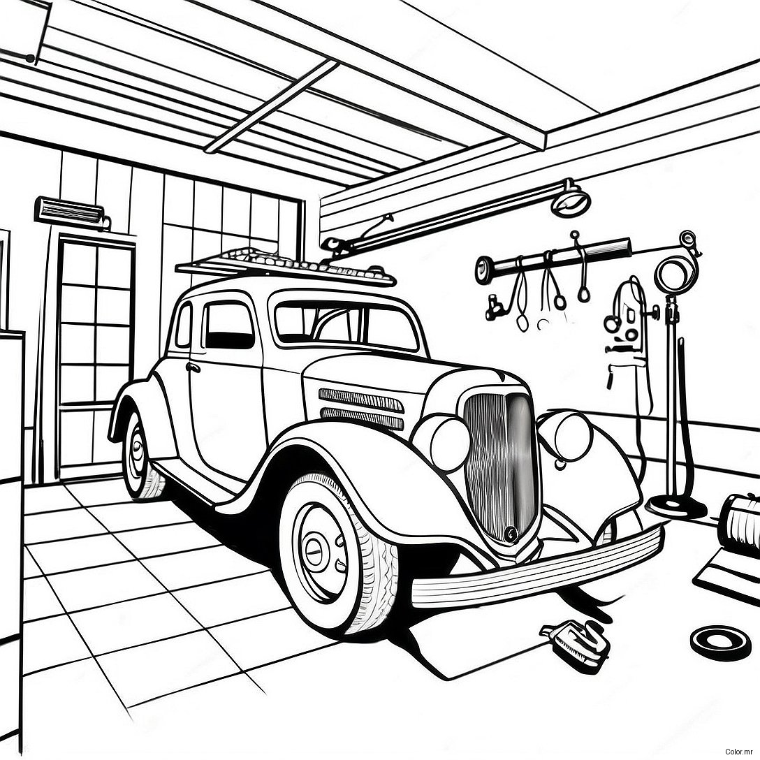 Vintage Mechanic Garage Coloring Page 49185 40852