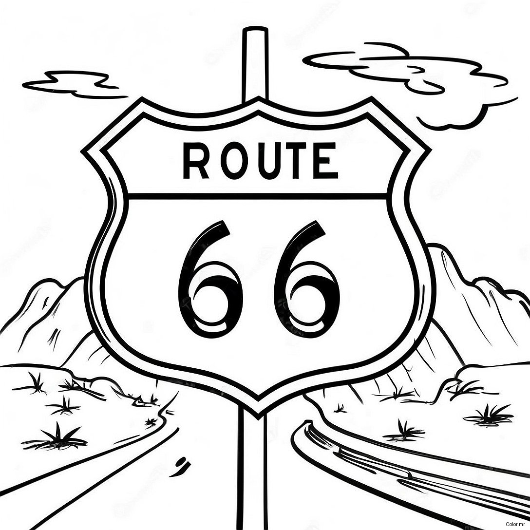 Vintage Route 66 Sign Coloring Page 64631 53425