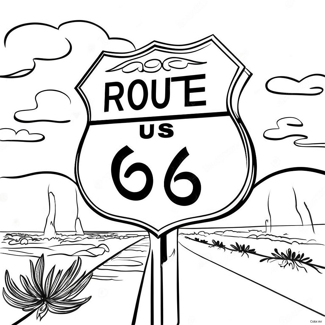 Vintage Route 66 Sign Coloring Page 64631 53426