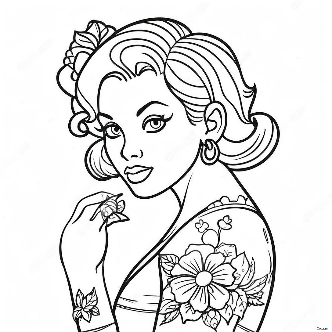 Vintage Tattoo Pin Up Coloring Page 28587 25885