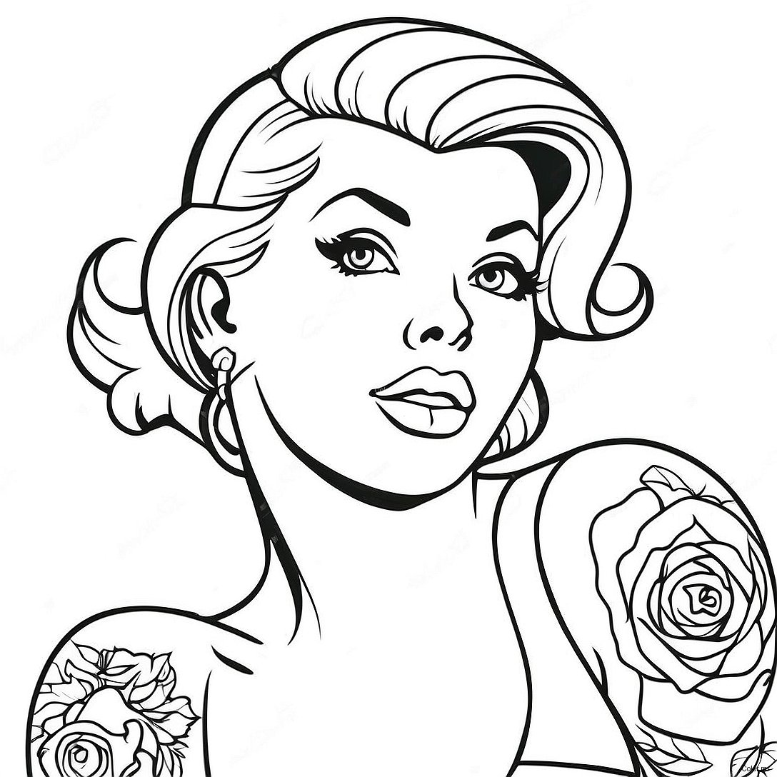 Vintage Tattoo Pin Up Coloring Page 28587 25887