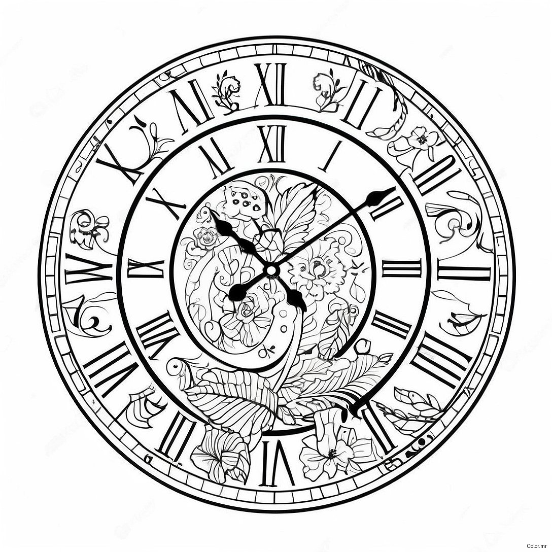 Vintage Wall Clock Coloring Page 28256 25629