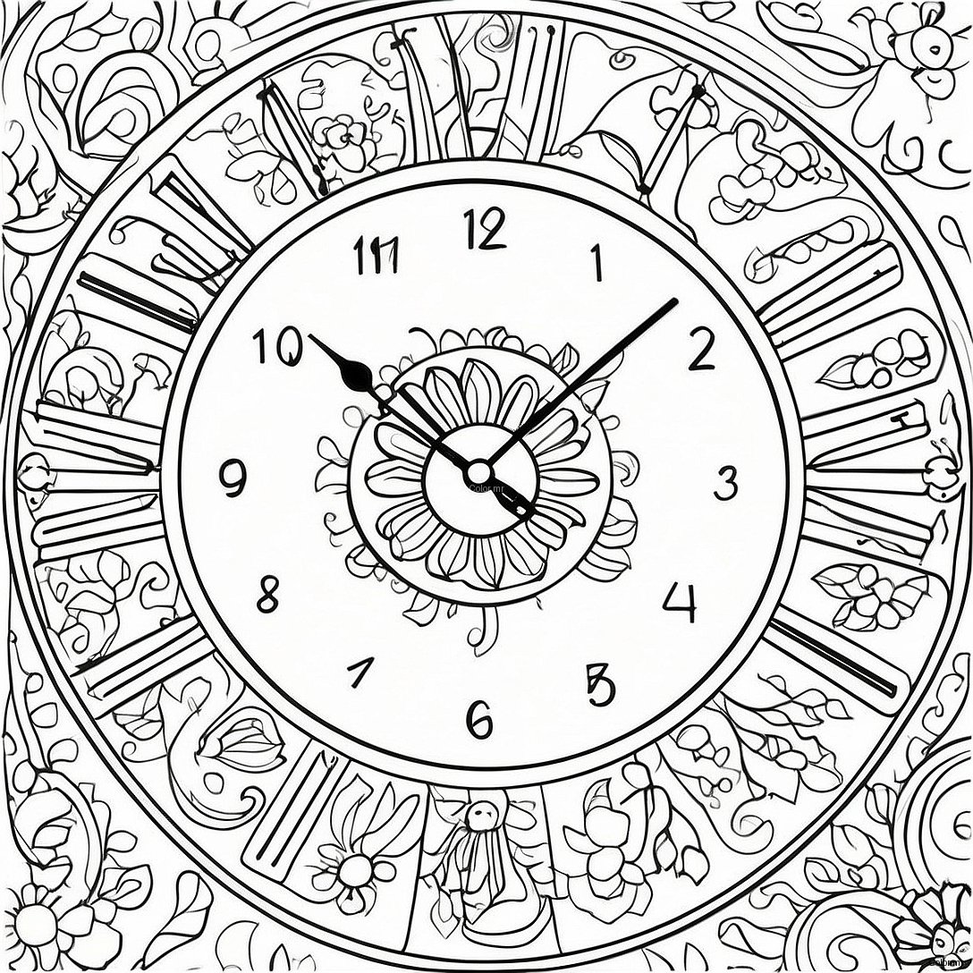 Vintage Wall Clock Coloring Page 28256 25632