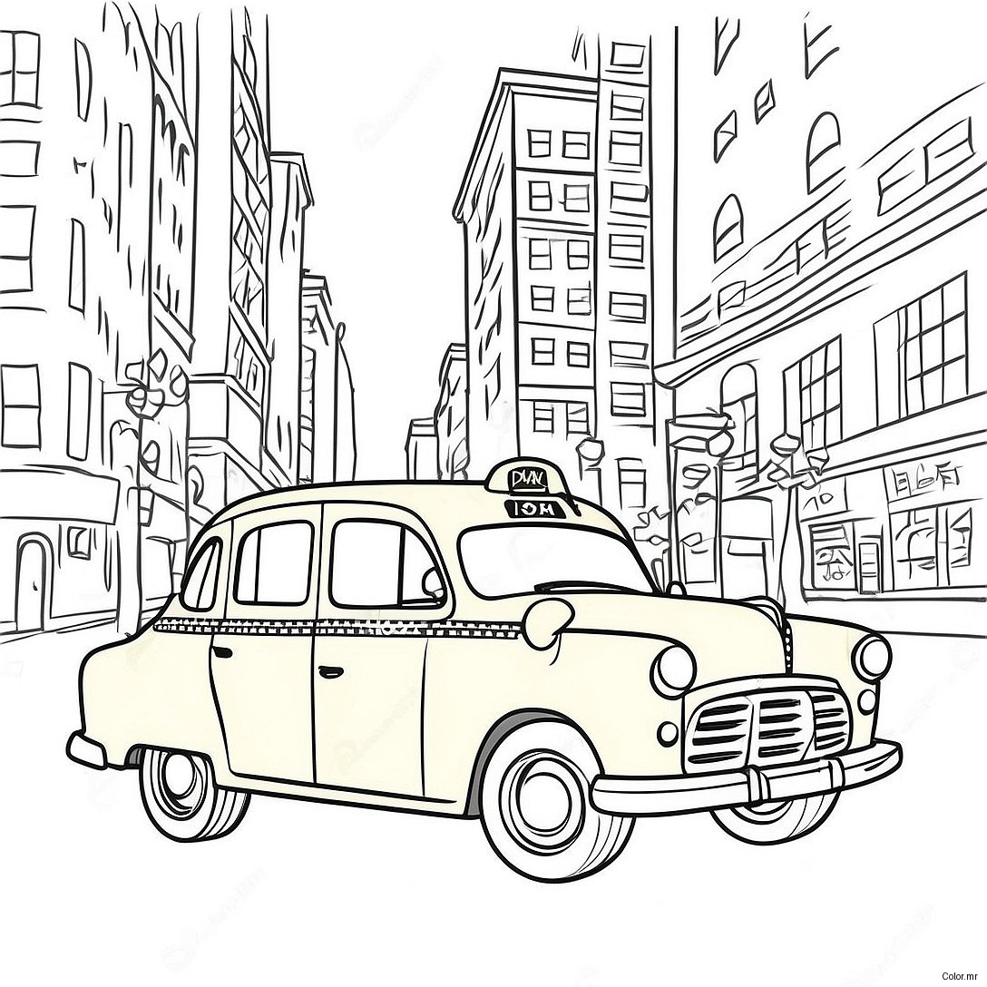 Vintage Yellow Taxi Coloring Page 55612 46259
