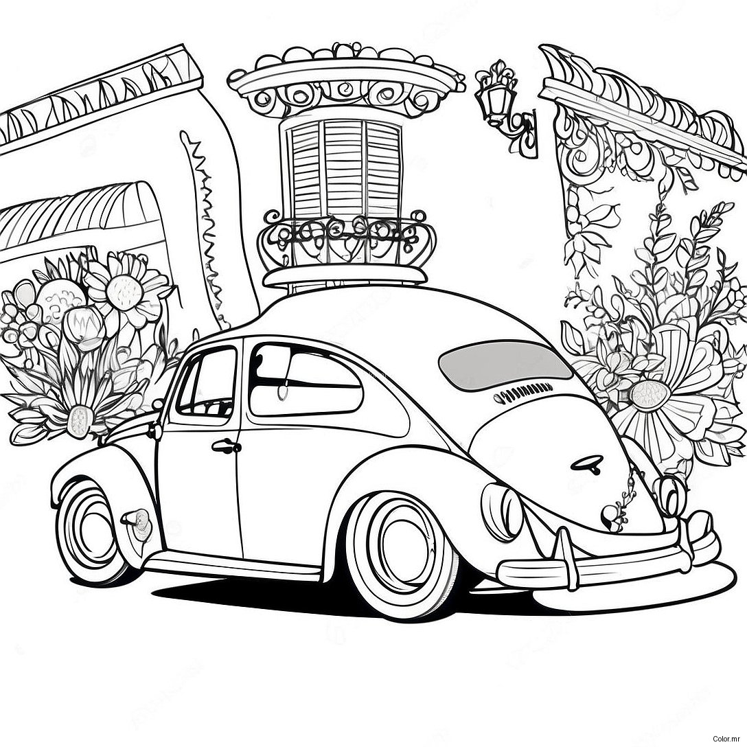 Vw Bug Vintage Style Coloring Page 35664 29668