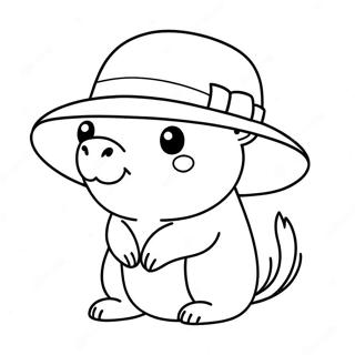 Cute Capybara In A Hat Coloring Page 10017-8238