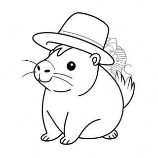 Cute Capybara In A Hat Coloring Page 10017-8240