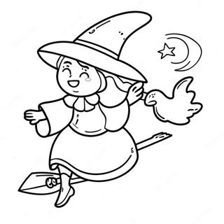 Witch Flying On A Broom Coloring Page 10037-8253