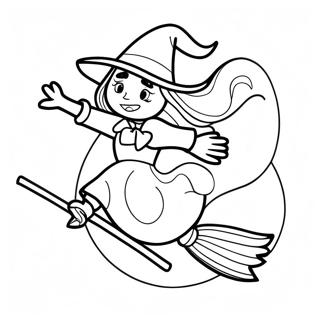 Witch Flying On A Broom Coloring Page 10037-8254