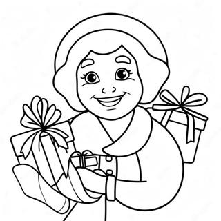 Cheerful Mrs Claus With Presents Coloring Page 10408-8542