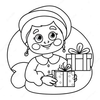 Cheerful Mrs Claus With Presents Coloring Page 10408-8543