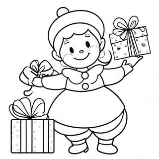 Cheerful Mrs Claus With Presents Coloring Page 10408-8544