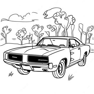 Dodge Charger Classic Muscle Car Coloring Page 1051-838