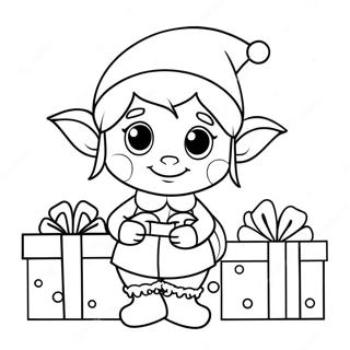 Cute Elf With Christmas Gifts Coloring Page 1072-857