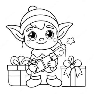 Cute Elf With Christmas Gifts Coloring Page 1072-859