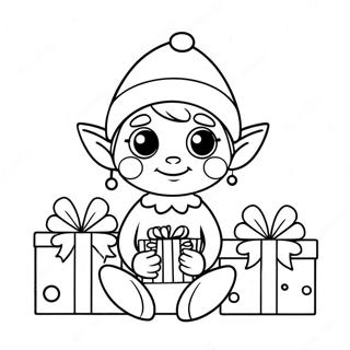 Cute Elf With Christmas Gifts Coloring Page 1072-860