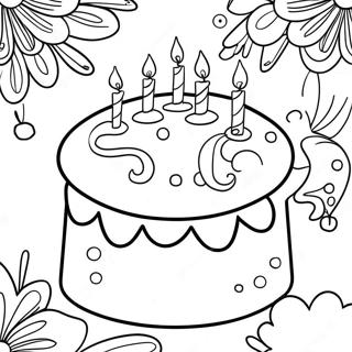 Elegant Happy Birthday Cake Coloring Page 10738-8807