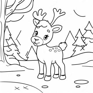 Cute Reindeer In Snow Coloring Page 11128-9125