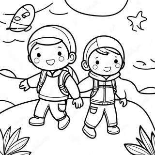 Adventurous Kids Exploring The World Coloring Page 11428-9368