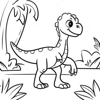 Cute Velociraptor Playing In The Jungle Coloring Page 1172-938