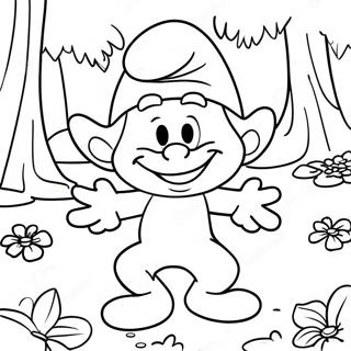 Happy Smurf Playing In The Forest Coloring Page 12118-9918